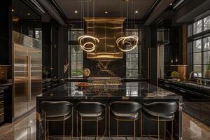 AI generated Art Deco-inspired kitchen, featuring sleek lines photo