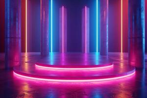 AI generated A sleek podium adorned with neon lights photo