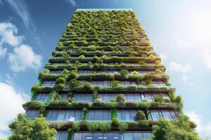 AI generated A sleek office tower adorned with vertical gardens photo