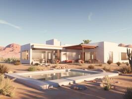 AI generated A modern adobe house with clean lines and earthy tones photo