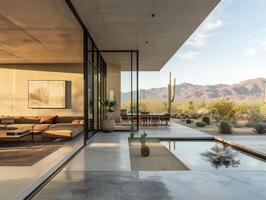 AI generated A contemporary house set against the backdrop of the desert landscape photo