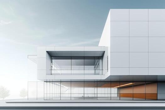 AI generated A minimalist office building facade distinguished by its strategic use of negative space photo