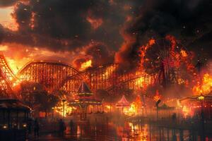 AI generated A roller coaster catches fire photo