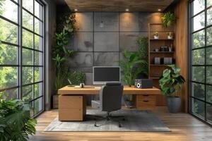 AI generated A sustainable home office space photo
