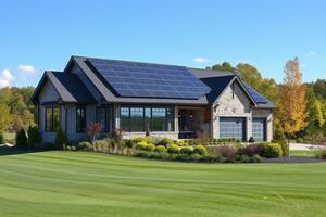ai generado un sostenible hogar presentando solar paneles foto
