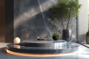 AI generated A sleek podium adorned with exquisite marble textures photo