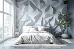 AI generated A minimalist bedroom with a statement-making headboard photo