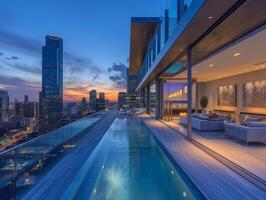 AI generated A contemporary penthouse perched high above the city streets photo