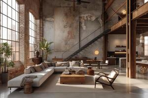 AI generated A converted warehouse living space embodying the essence of industrial design photo