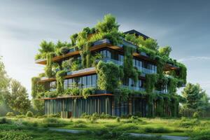 AI generated An eco office building powered by renewable energy sources photo