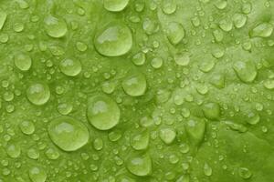 macro verde hoja con brillante gotas de lluvia foto