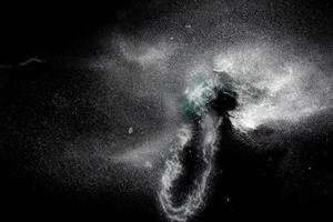 Abstract Explosion, Ethereal White Powder Cloud on Dark Background. photo