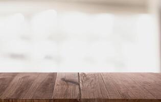 Abstract Interior, Blurred Wood Tabletop with Copy Space. photo