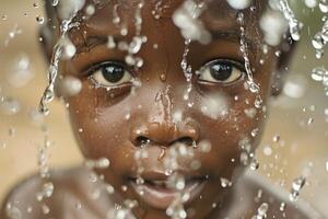 AI generated Joyful African boy water splash. Generate Ai photo