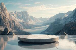 AI generated A minimalist podium inspired by the beauty of a mountain landscape photo
