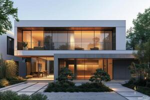 AI generated A modern minimalist house located in the heart of the city center, photo