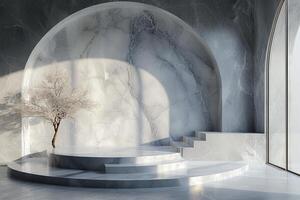 AI generated A minimalist podium adorned with elegant marble textures photo