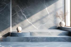 AI generated A minimalist podium featuring luxurious marble textures photo