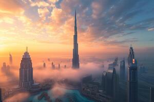 ai generado el impresionante ciudad horizonte de dubai foto