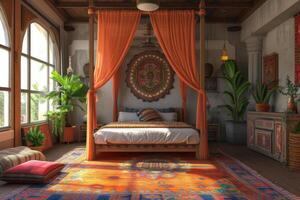 AI generated A bohemian-style bedroom retreat photo