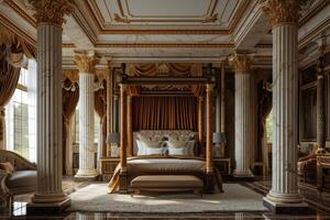 AI generated A classic bedroom with marble columns photo