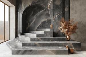 AI generated A minimalist podium adorned with elegant marble textures photo