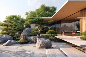 AI generated A modern minimalist house inspired by the principles of Zen design photo