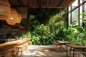 AI generated A nature-inspired coworking space, featuring biophilic design elements photo