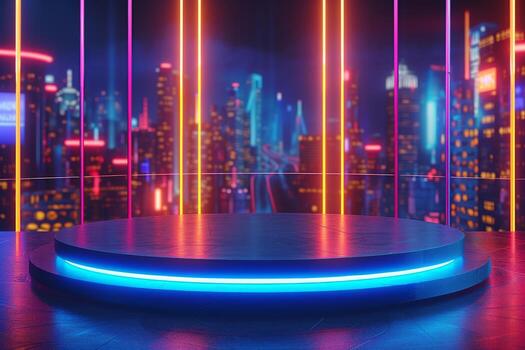 ai generado un pulcro podio presentando neón luces foto