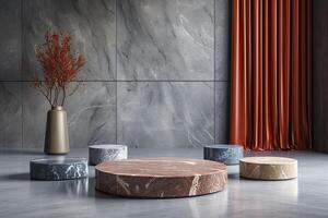 AI generated A minimalist podium adorned with luxurious marble textures photo