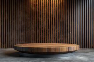 AI generated A sleek podium adorned with a beautiful wooden texture photo