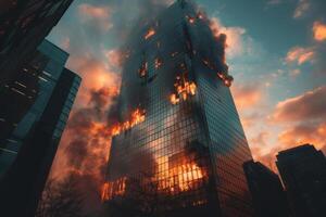 ai generado edificio atrapado en llamas foto