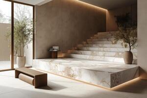 AI generated A minimalist podium that celebrates the beauty of marble photo