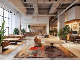 AI generated A modern co-working space equipped with technology and amenities to support remote work photo