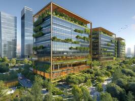 AI generated An office setting designed as a sustainable innovation hub photo