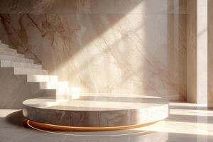 AI generated A minimalist podium that celebrates the beauty of marble photo