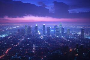 ai generado ciudad horizonte de los ángeles, dónde el desmadejado rascacielos de céntrico foto