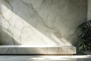 AI generated A podium with minimalist aesthetics, featuring refined marble textures photo