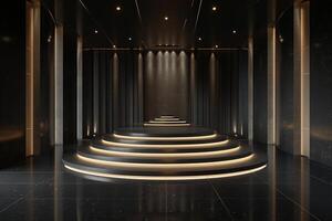 AI generated A sleek podium featuring a dark glossy texture photo