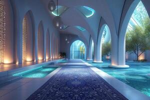 A tech-infused modern mosque interior photo