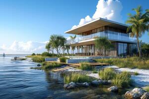 AI generated A coastal sustainable home exterior photo