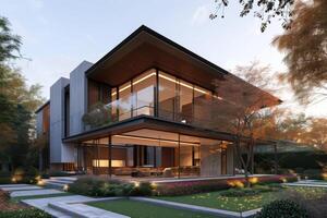 AI generated A modern house nestled in the heart of downtown photo