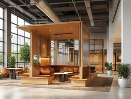 AI generated A modern co-working space with flexible and adaptable layouts that cater to diverse work styles and preferences photo