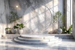 AI generated A sleek podium adorned with elegant marble textures photo