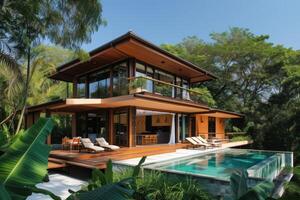 AI generated A sustainable tropical home exterior that embraces passive design strategies photo