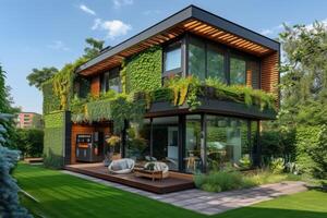 AI generated A sustainable urban home with a compact footprint photo