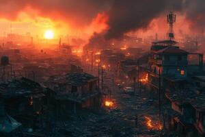 AI generated Burning city after war photo