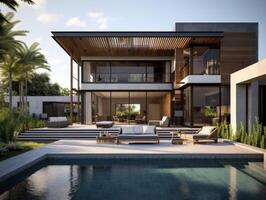 AI generated A modern architectural masterpiece nestled within the bustling streets of a vibrant metropolis photo