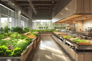 AI generated A sustainable cafeteria or kitchen area that promotes healthy eating photo