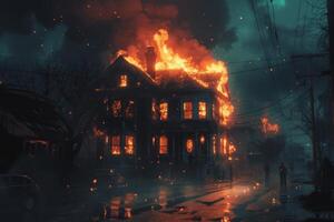 AI generated Building Caught in Flames photo